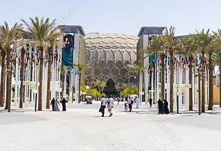 Dubai, UAE - 10.04.2021 Entrance to the EXPO 2020 Al Wasl dome. Event