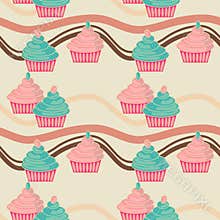 Seamless pink and blue cupcakes