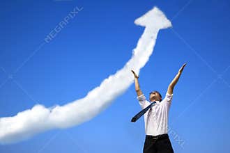 Success businessman with growing graph
