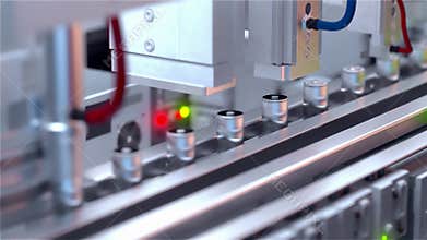 Plant for the production of batteries. Line conveyor stamping battery packs. 3D rendering.