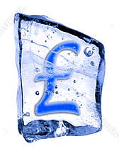 Sign pound sterling frozen in the ice