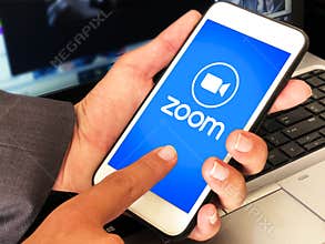 9.20.2021. California, USA. Zoom Mobile Application for Online Video Calls and Classes is opened on screen with icon.