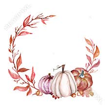 Watercolor Autumn Clipartwith white beige orange pumpkins Fall Clip Art Fall Leaves Berries Acorns Fall