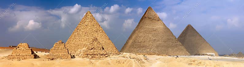 Great Pyramids, located in Giza. Panorama