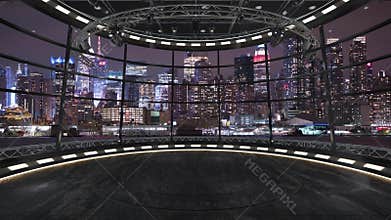 Virtual TV Studio News Set 36-A1. Green screen background. 3d Rendering.