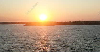 Sweden. Beautiful Seascape In Sunset Sunrise Time. Sun Sunshine Above Rocky Islands Archipelago. Sunny Summer Evening