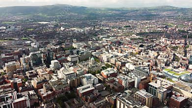 Aerial video of Belfast City Cityscape Northern Ireland 8 4K