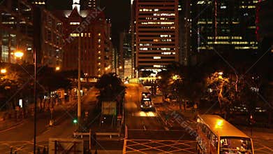 Hong Kong urban scene, double decker buses at street