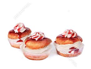 Savarines cakes with whipped cream, Rhum baba cake