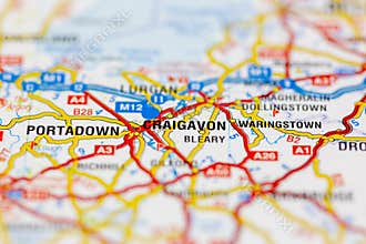 04-03-2022 Portsmouth, Hampshire, UK, Craigavon Northern Ireland shown on a road map or Geography map