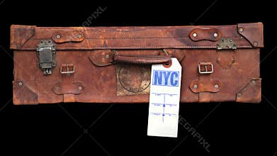 Vintage Suitcase With NYC Baggage Label