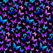 Butterfly seamless pattern. Colorful butterflies on a black background. Vector.