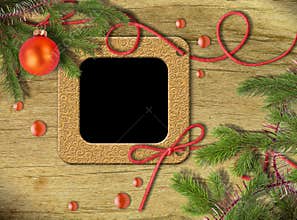Vintage photo frames and Christmas tree