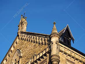 Roof and facade of the theatre royal in york built in 1744 and refurbished in a gothic style in 1860
