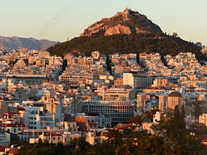 Panorama of  Athenes on sunset in Greece.