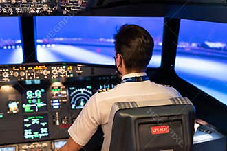 Instructor in flight simulator for the training of the pilots