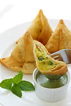 Samosa with mint chutney , indian food