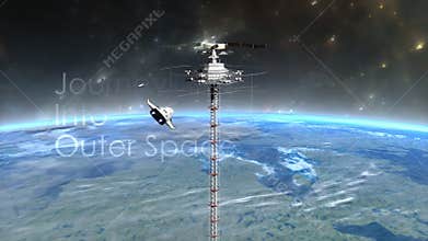 Space elevator with text overlay.