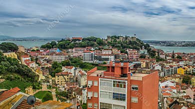 Lisbon, Portugal skyline towards Sao Jorge Castle.