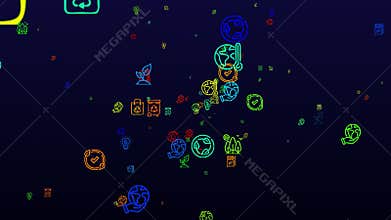 Recycles Day. neon icons background. seamless pattern. loop animation. small, multicolored icons, illustrations or logos