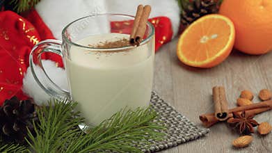 Eggnog Christmas cocktail with grated nutmeg and cinnamon.