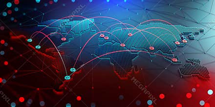 Abstract map of continents. Globalization and geopolitics in high-tech world of future