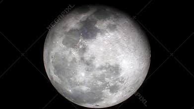 Flying to the Moon Changing Phases. Beautiful Zooming 3d Animation of Rotating Moon. Scientific Astronomy Concept. 4k