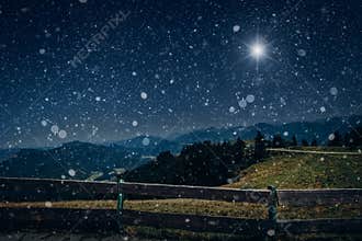 Star shines over the manger of christmas of Jesus Christ