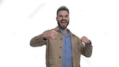 young casual man posing on white background