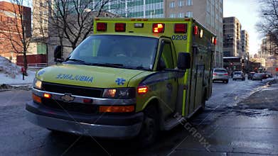 Medical transport ambulance with flashing lights
