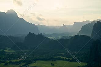 Beautiful Sunset Views of Mountainous in Vang Vieng City which Popular for Tourists