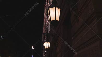 Vintage street lantern retro city at night europe building history