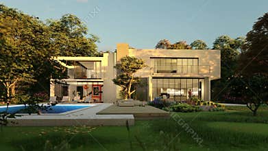 Big contemporary villa animation