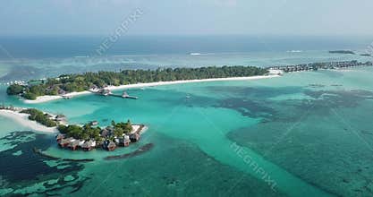 Aerial view of water bungalows, Huraa Island, Maldives