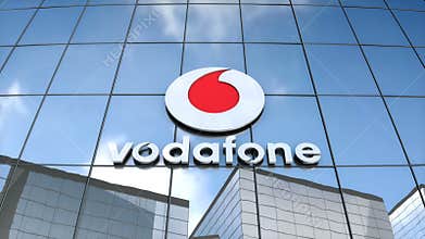 Editorial Vodafone logo on glass building.