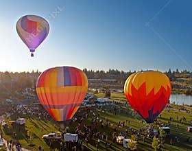 Three Hot Air Balloons Launching Over Bend Oregon