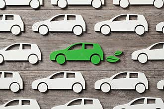 Electric car among others gasoline vehicles