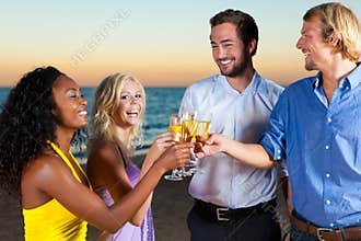 Party with champagne reception at the beach