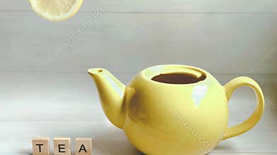 Stop motion animation in which the process of brewing tea is going on
