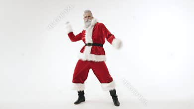 Active Santa Claus dance to fun energetic music, happy New Year, merry Christmas