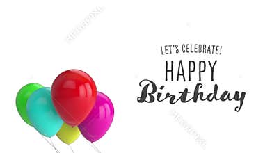 Digital animation of lets celebrate happy birthday text and bunch of multicolored balloons floating