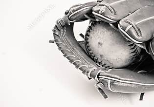 Black and White Baseball and Glove
