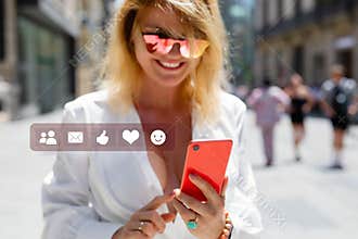 Concept photo of person using different apps on mobile phone
