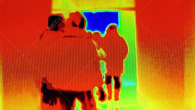 Passers-by are being shown through infrared radiation