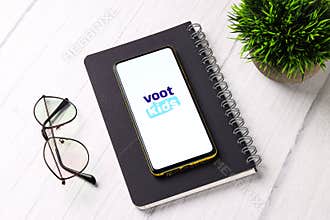 Assam, india - October 29, 2020 : Voot kids logo on phone screen stock image.