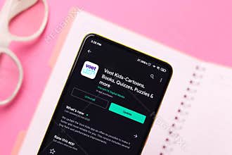 Assam, india - October 29, 2020 : Voot kids logo on phone screen stock image.