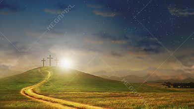 The road to the cross and salvation concept