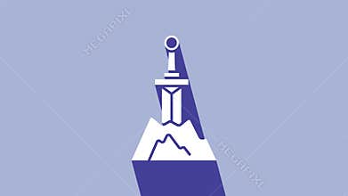 White Sword in the stone icon isolated on purple background. Excalibur the sword in the stone from the Arthurian legends