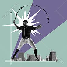 Young american baseball player playing isolated on bright background.