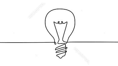 Single continuous line. Contour of a light bulb. 3D Rendering